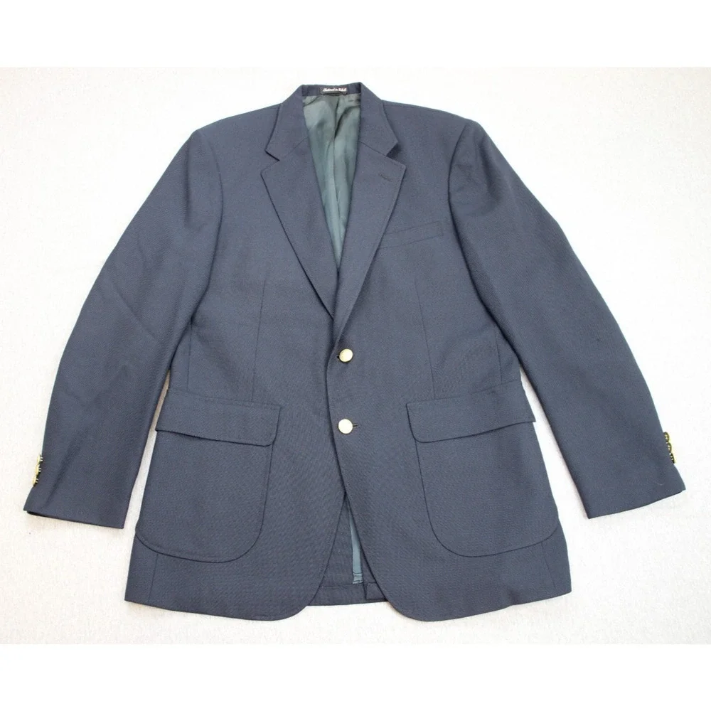 Stafford Blazer Men's Size 42L Navy Blue 2 Button Single Breasted Gold Buttons